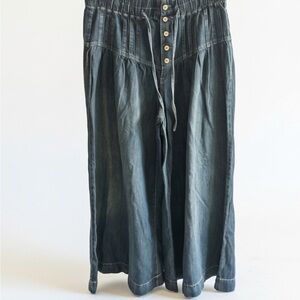 We The Free Button-Front Wide Leg Denim Pants in Washed Blue